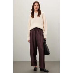 Silk Laundry Slouch Brown Satin Pants